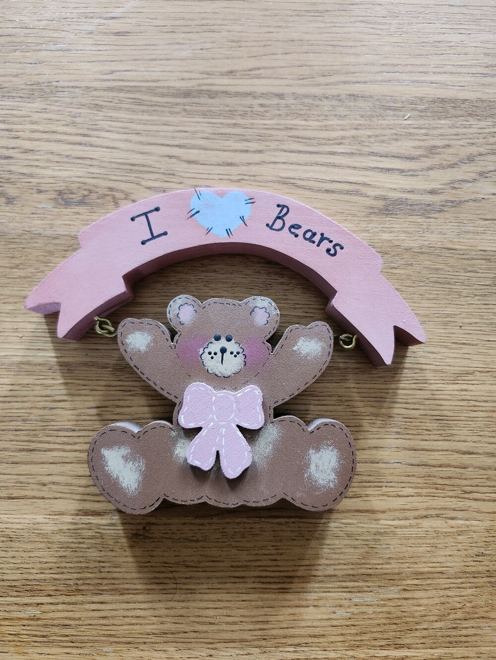 Wooden 'I ♥ Bears' Pink & Brown Bear Wall Decor